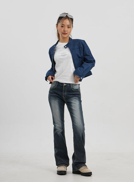 深色水洗中腰微喇牛仔褲 CJ325