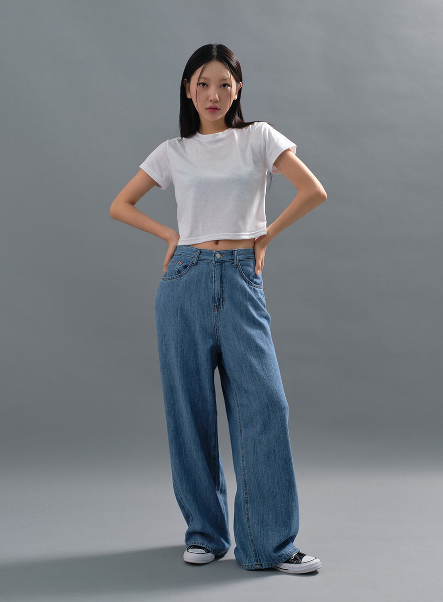 Basic Cropped T-Shirt CJ17 - Korean Women's Fashion | LEWKIN