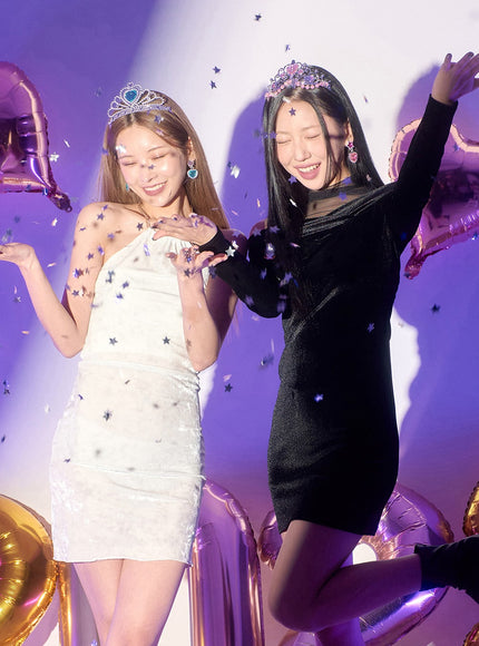 天鵝絨無袖頸部鏈條迷你連衣裙 BD23