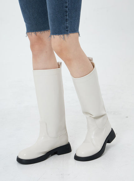 Basic Round Toe Wide Long Boots OS19