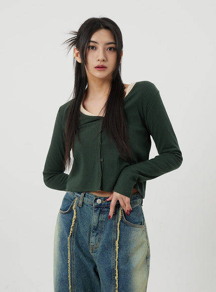V-Neck Button Cropped Cardigan BJ318