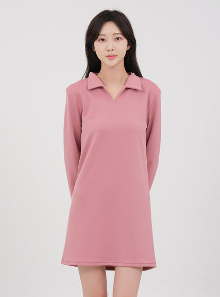 Simple Collared Straight Mini Dress OA01