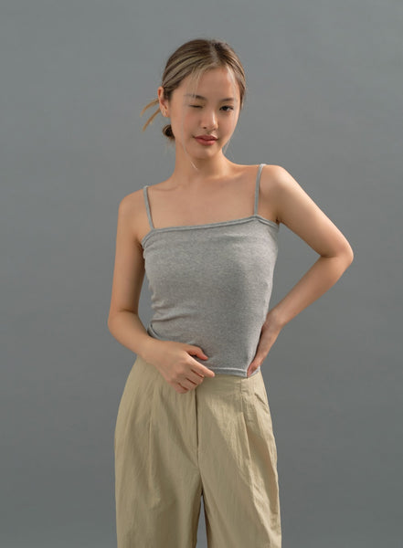 Mid Olive Green Basic Cotton Long Adjustable Spaghetti Strap Cami Tank -  STB Boutique