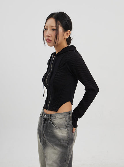 羅紋短款拉鍊連帽衫 CJ330