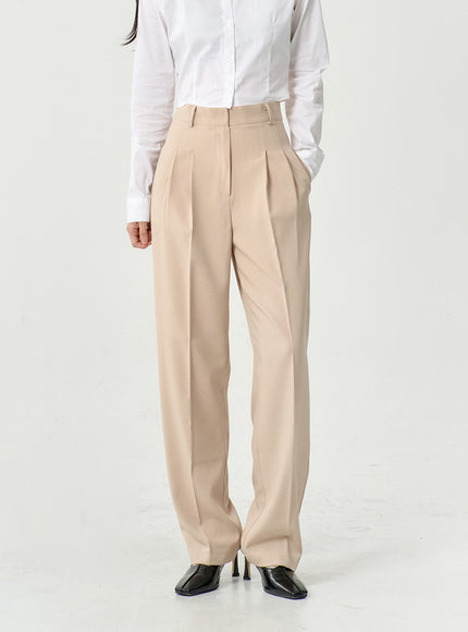 High Waist Pintuck Wide Leg Tailored Pants OS13