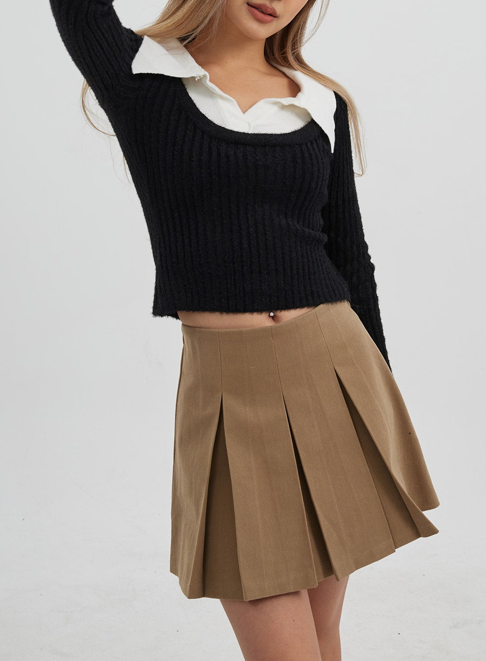 Layered V-Neck Ribbed Knit Cropped Top CJ326