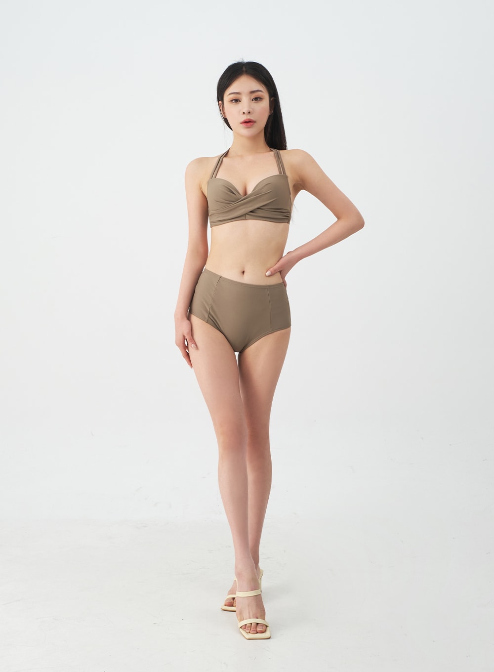 Halterneck Tweed Basic Bikini Set IJ13