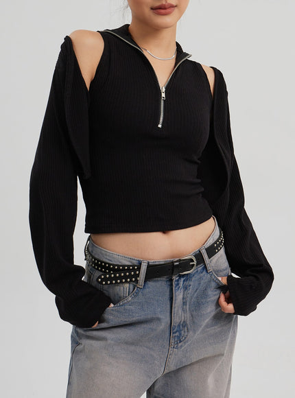 Zipper Sleeveless top Bolero Set CF310