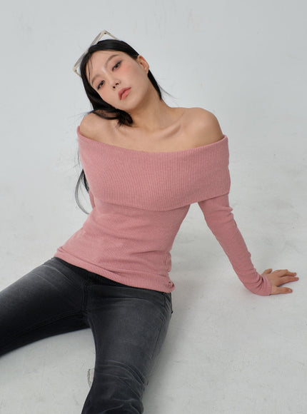 羅紋針織露肩上衣 IJ318