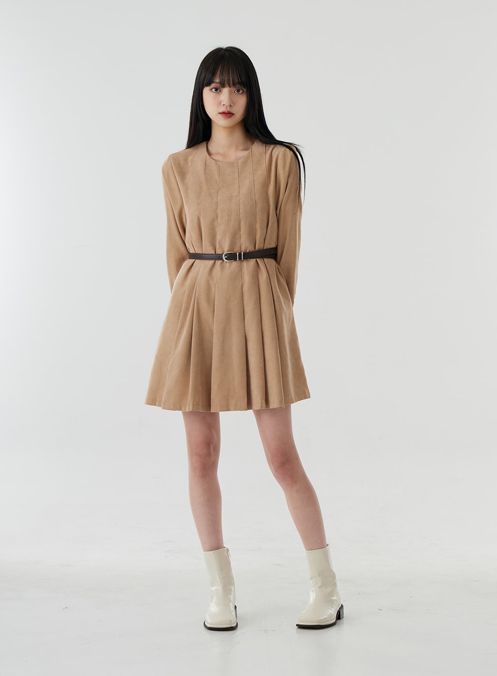 Pleated Puffy Sleeve Mini Dress OO21