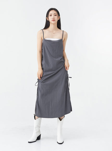 Side Shirring Sleeveless Strap Maxi Dress OG12
