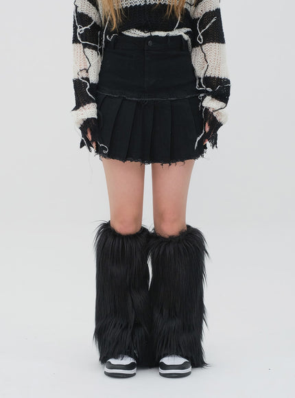 Pleated Hem Denim Skirt