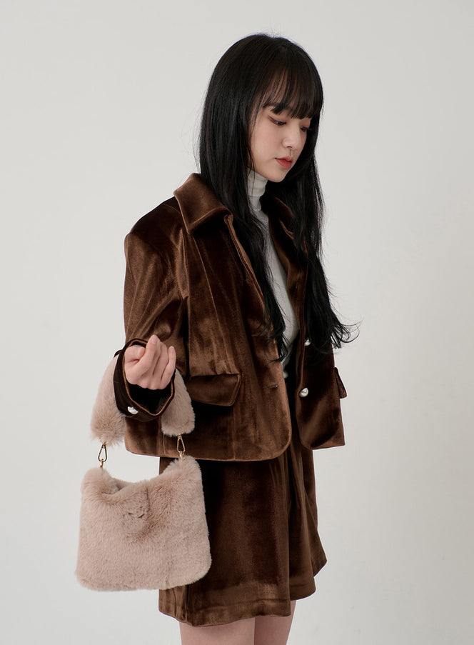 人造毛皮方形斜挎包 OD16