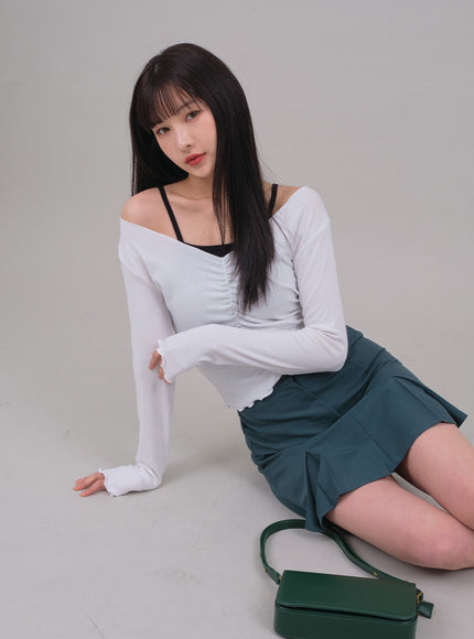 前抽褶短款長袖上衣 C2701 