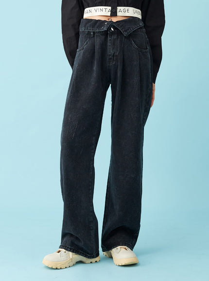 Four Buttoned Open Black Jeans CU8