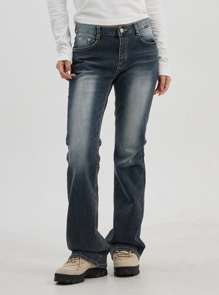 深色水洗中腰微喇牛仔褲 CJ325