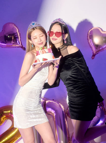 天鵝絨無袖頸部鏈條迷你連衣裙 BD23