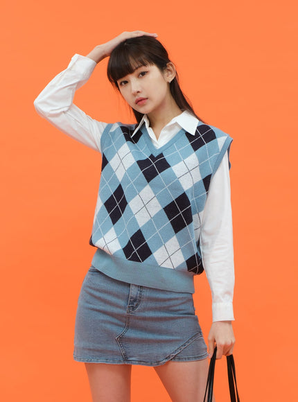 菱形圖案背心 C1703 