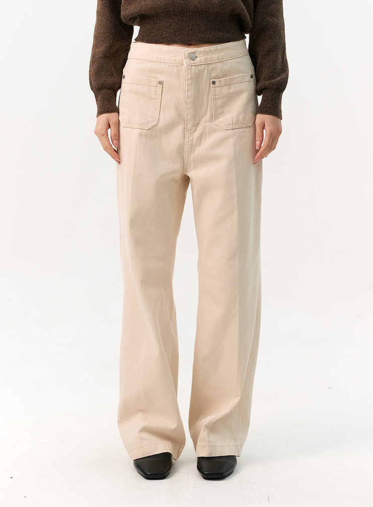 front-pocket-cotton-flare-pants-io320 / Light beige