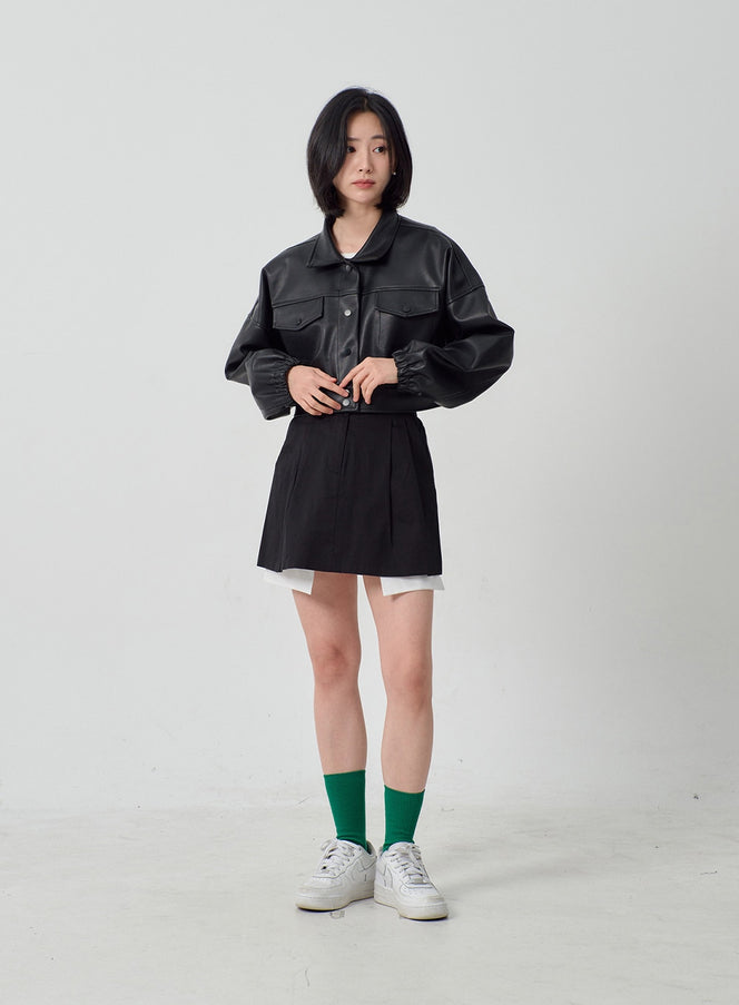 Faux Leather Cropped Jacket OF301