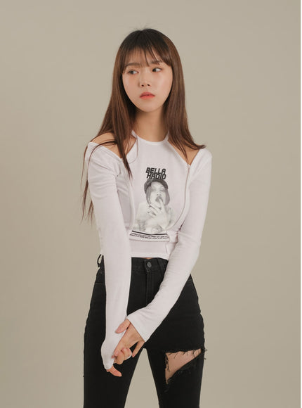 Cut Out Halter neck Long Sleeve T Shirt