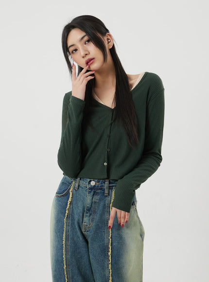 V-Neck Button Cropped Cardigan BJ318