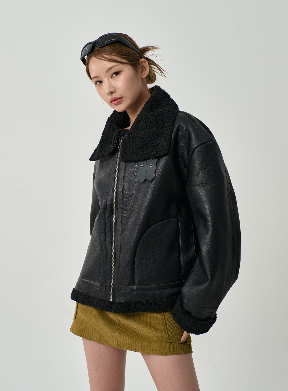 Leather shearling jacket