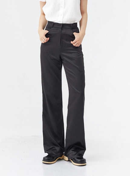 Satin Slit Straight Fit Tailored Pants OG10