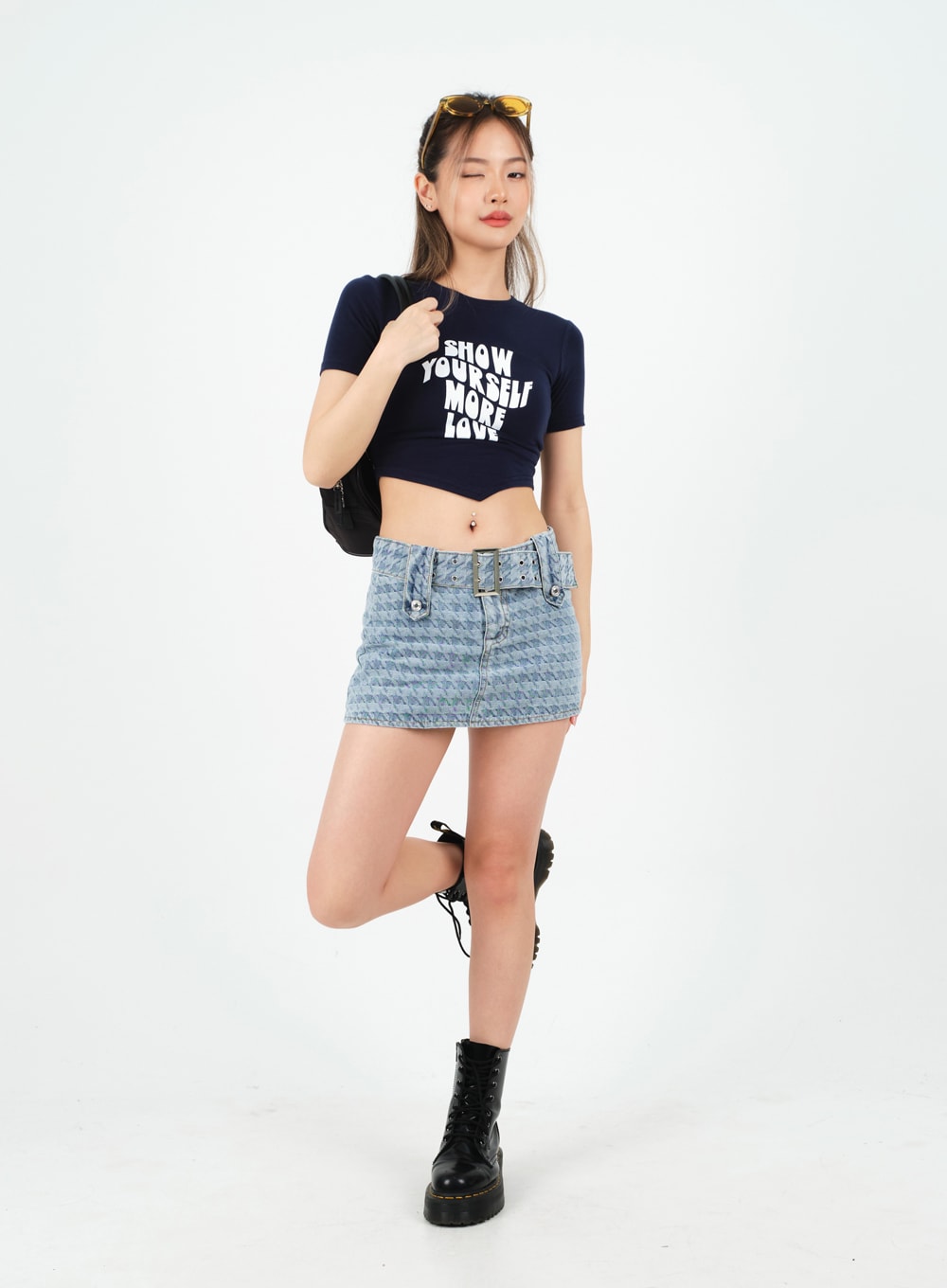 Low-Rise Micro Mini Skirt with Belt Set CM02 - Lewkin