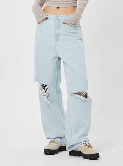 淺色破洞水洗牛仔褲 CF316