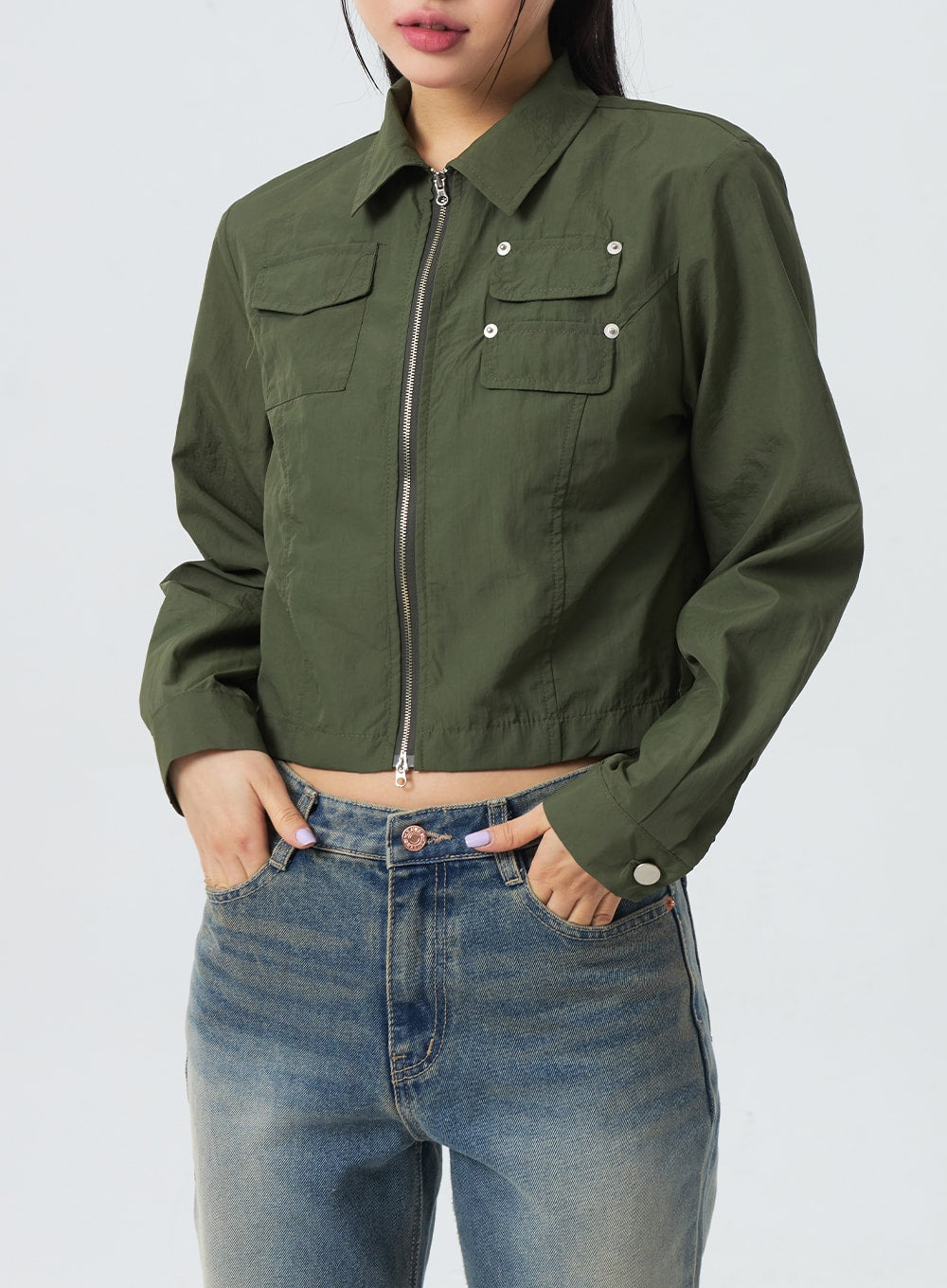 Satin Cropped Flight Jacket CG29 - Lewkin