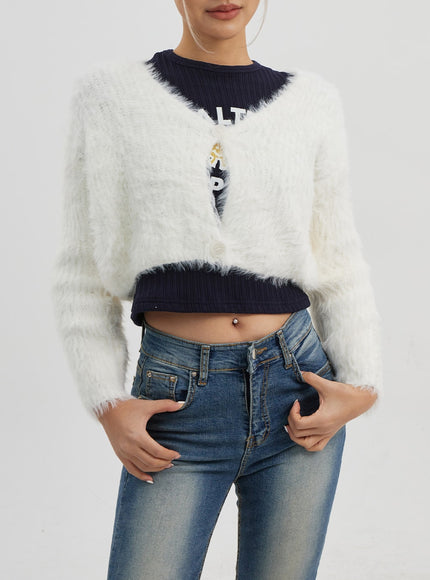 人造毛皮兩粒扣短款開衫 CJ325