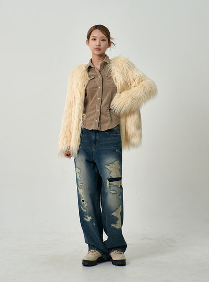 男女通用破洞寬牛仔褲 CD14