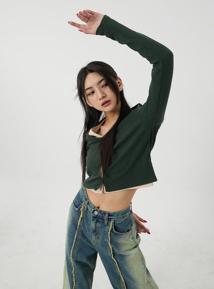 V-Neck Button Cropped Cardigan BJ318