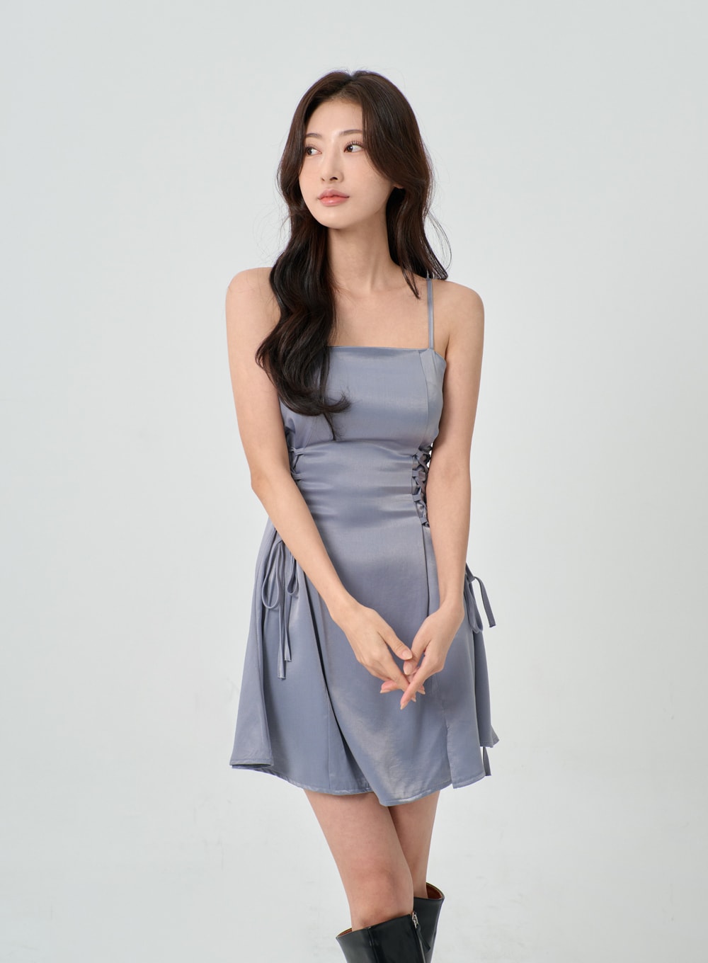 Silky Satin Cross Waist Tie Thin Strap Mini Dress IO27 - Korean Women's Fashion | Lewkin Black / S Silky Satin Cross Waist Tie Thin Strap Mini Dress IO27 - Korean Women's Fashion | Lewkin Black / S