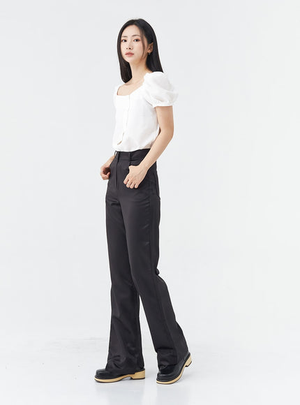 Satin Slit Straight Fit Tailored Pants OG10