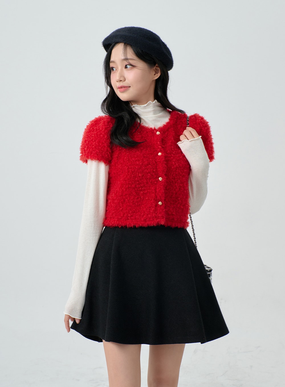 Poodle Short Sleeve Gold Button Cardigan BN02
