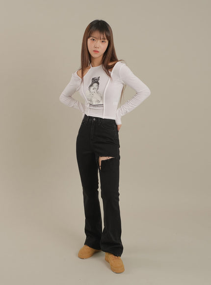 Cut Out Halter neck Long Sleeve T Shirt