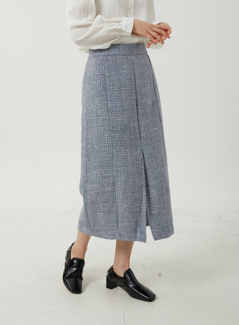 Tweed Front Slit Maxi Skirt OJ311