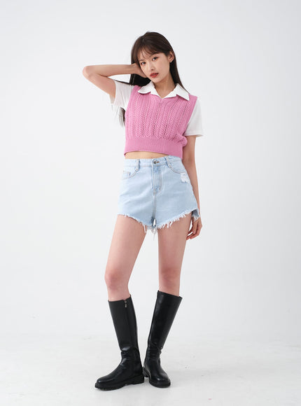 仿舊毛邊牛仔短褲 CA27