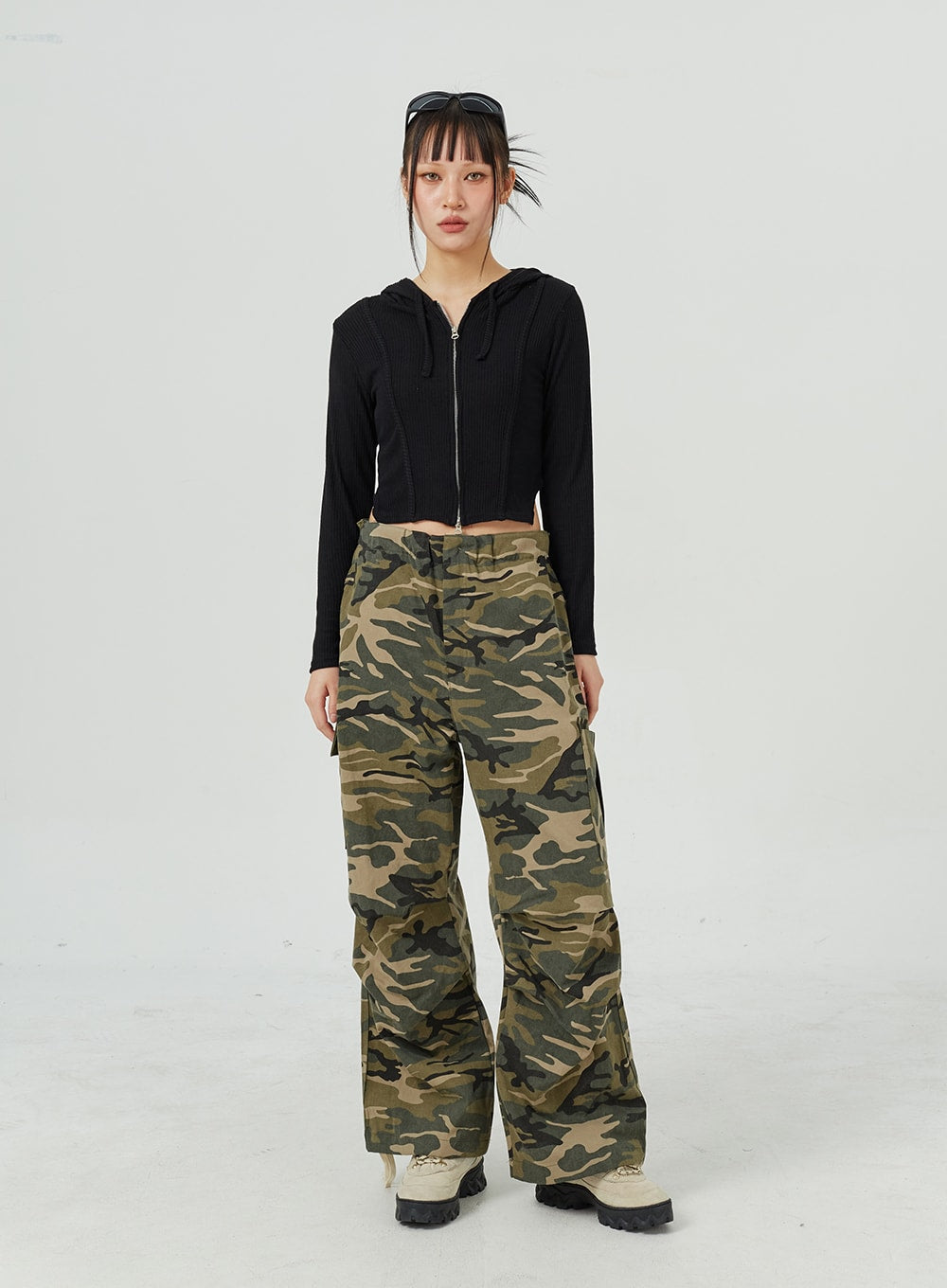 Camo Cargo Wide Leg Pants CM317 - Korean Women