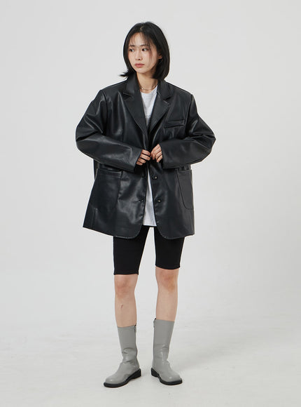 Faux Leather Oversized Jacket OM306