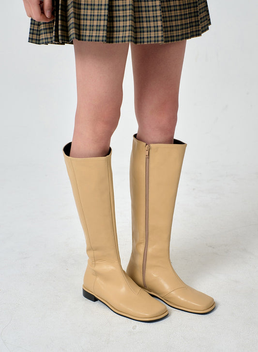 Caramel Brown Square Toe Long Boots