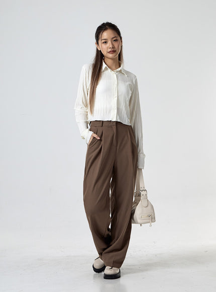 Pintuck Wide Tailored Pants With 3 Versions Of Length CG24