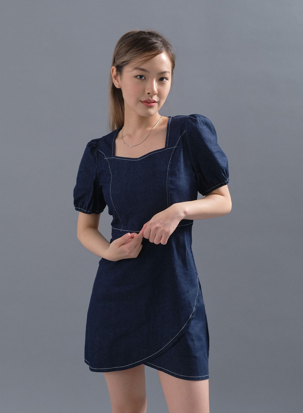 Puff Sleeve Denim Mini Dress CM12