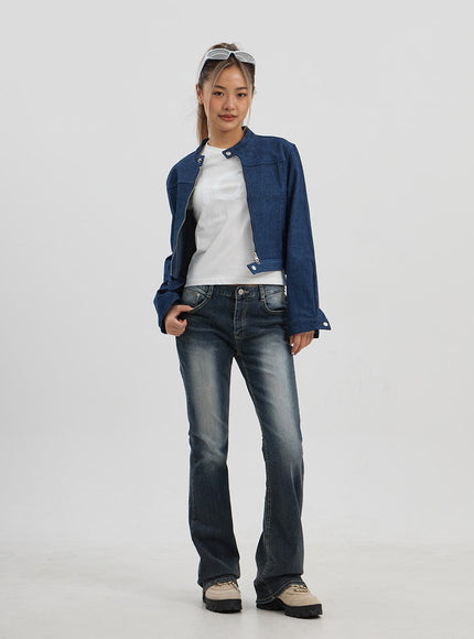 深色水洗中腰微喇牛仔褲 CJ325