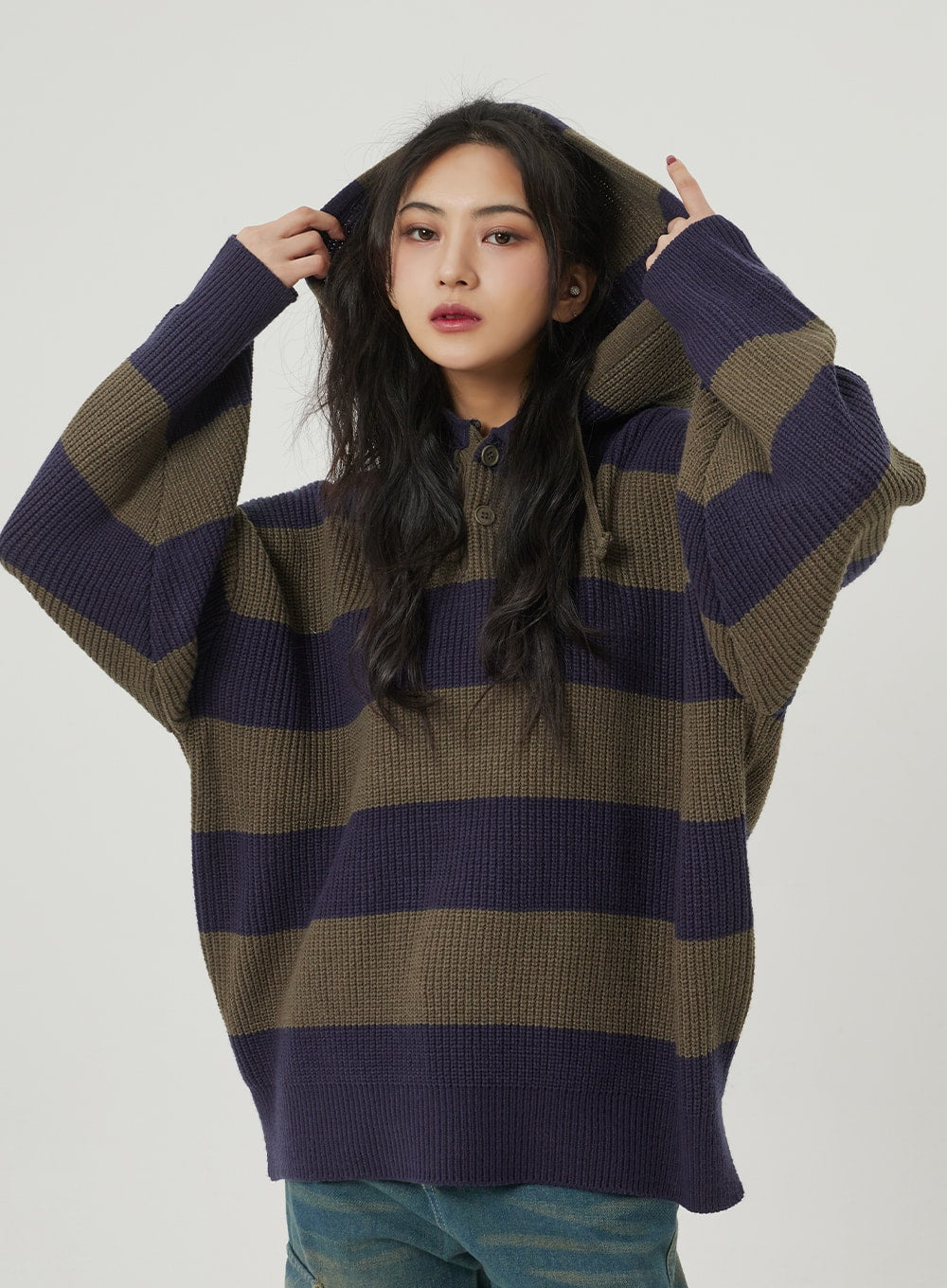 Stripe Knit Hoodie BF321