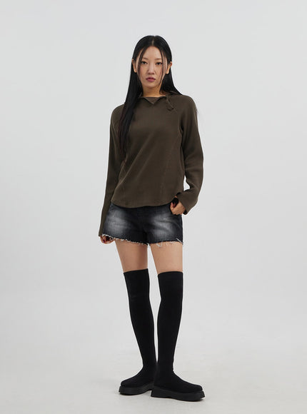 側邊鈕扣細節針織連帽衫 CJ318