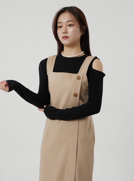 裹身鈕扣長連衣裙 OF307