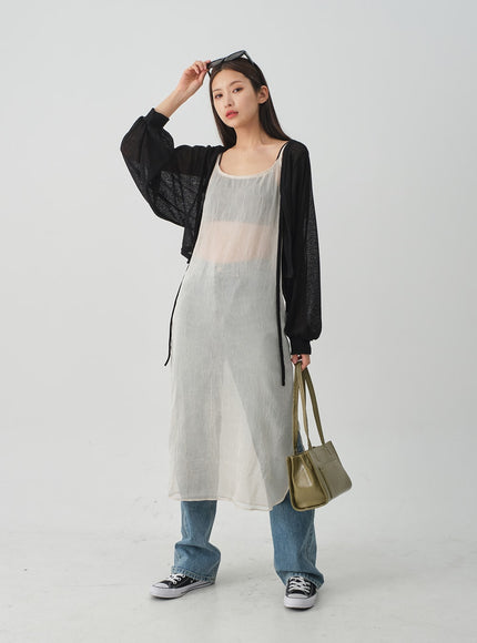 皺紋透明吊帶長連衣裙 CJ08